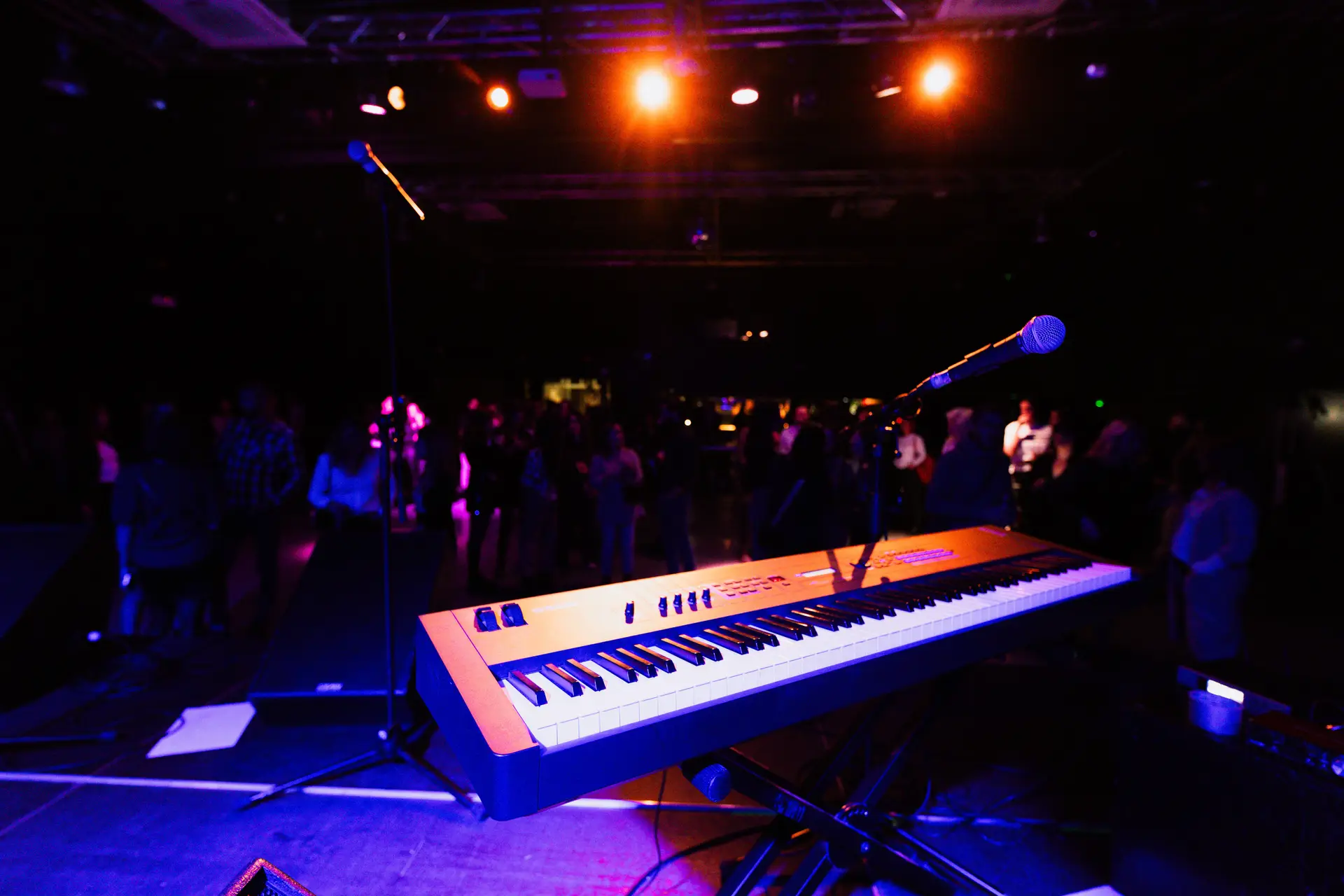 Piano and microphone on a luxury stage