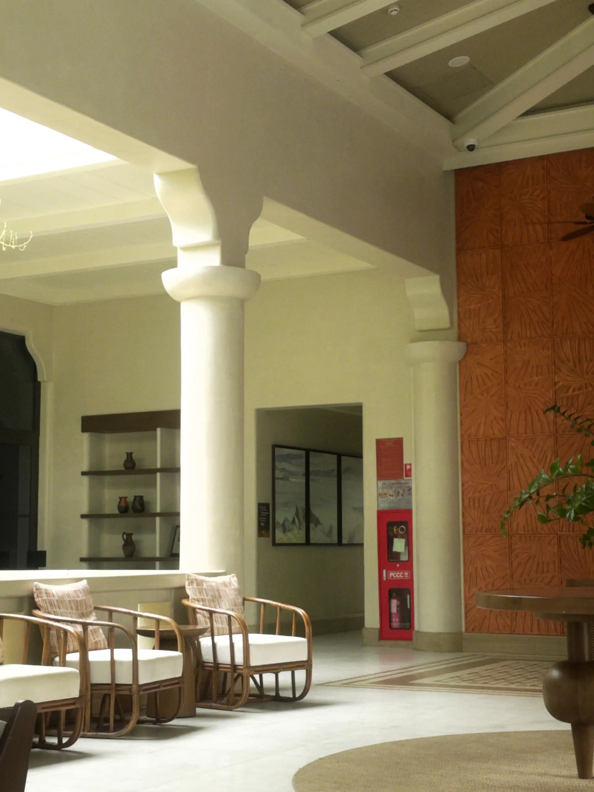 Luxurious hotel lobby with architectural columns