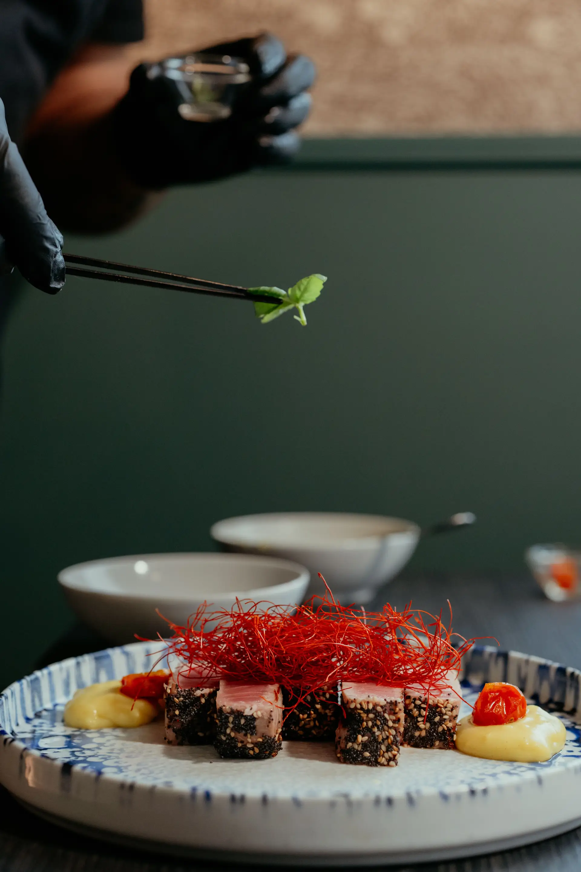 Seared Tuna with vibrant garnishes