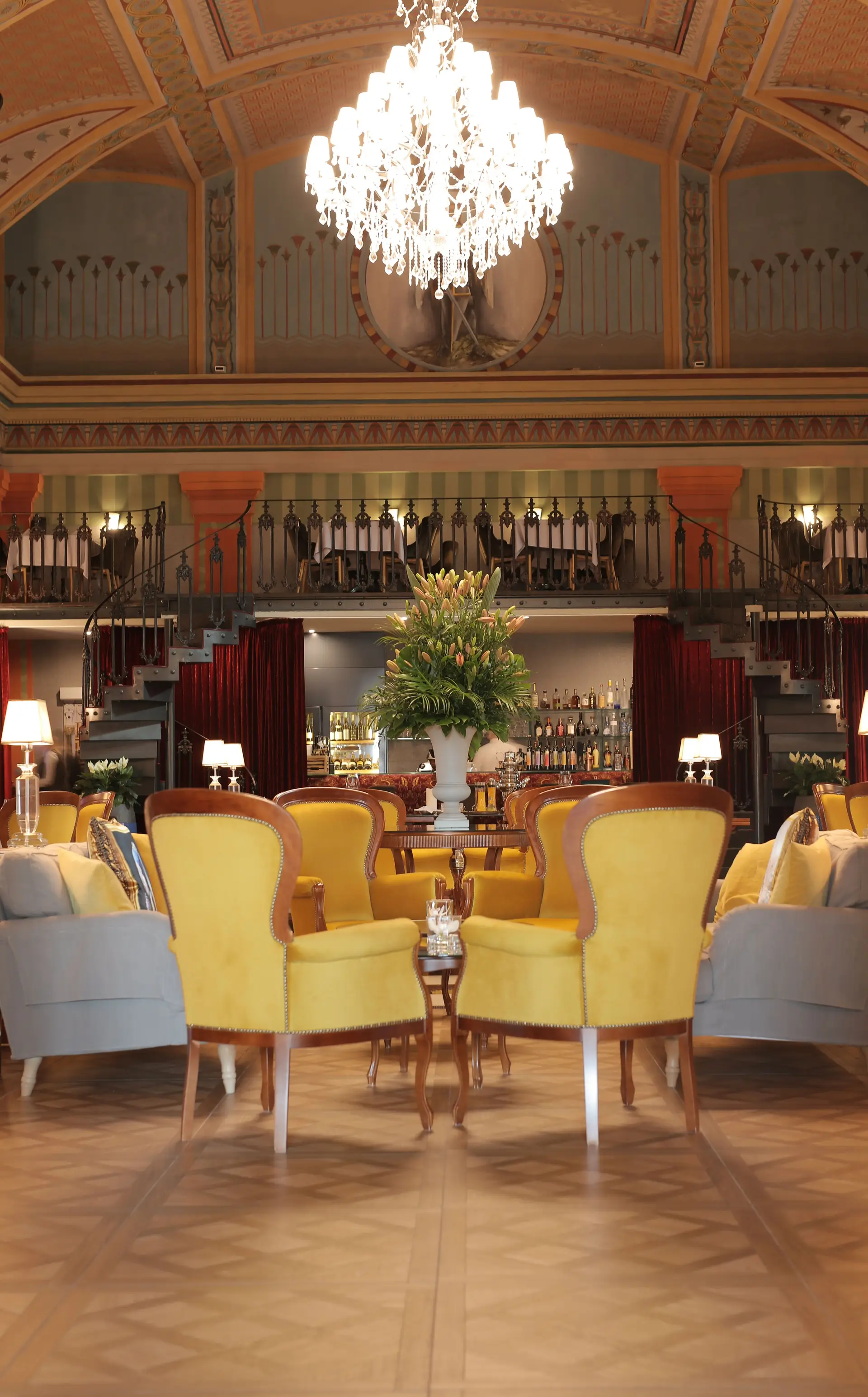 Sophisticated hotel lounge with warm lighting