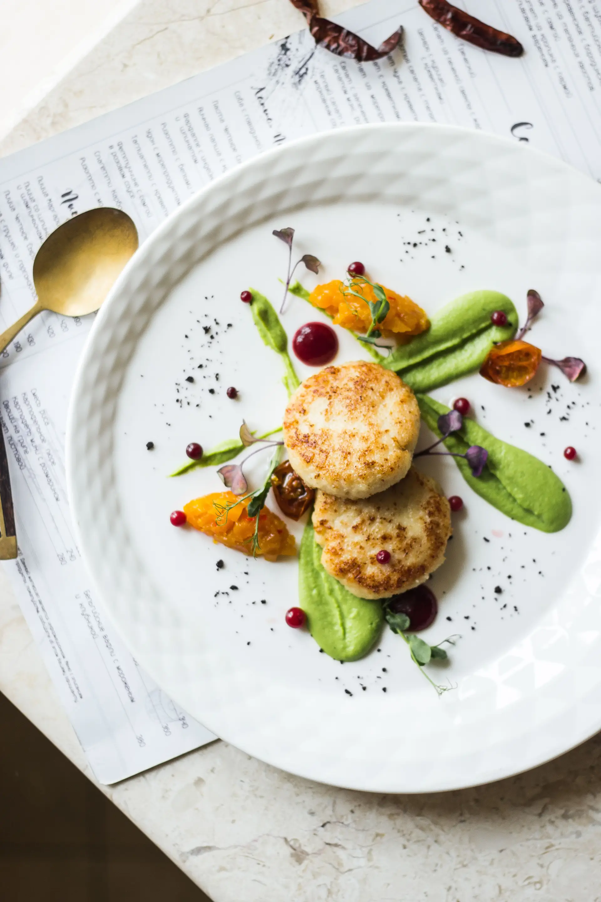Seared Scallops with citrus and herb puree